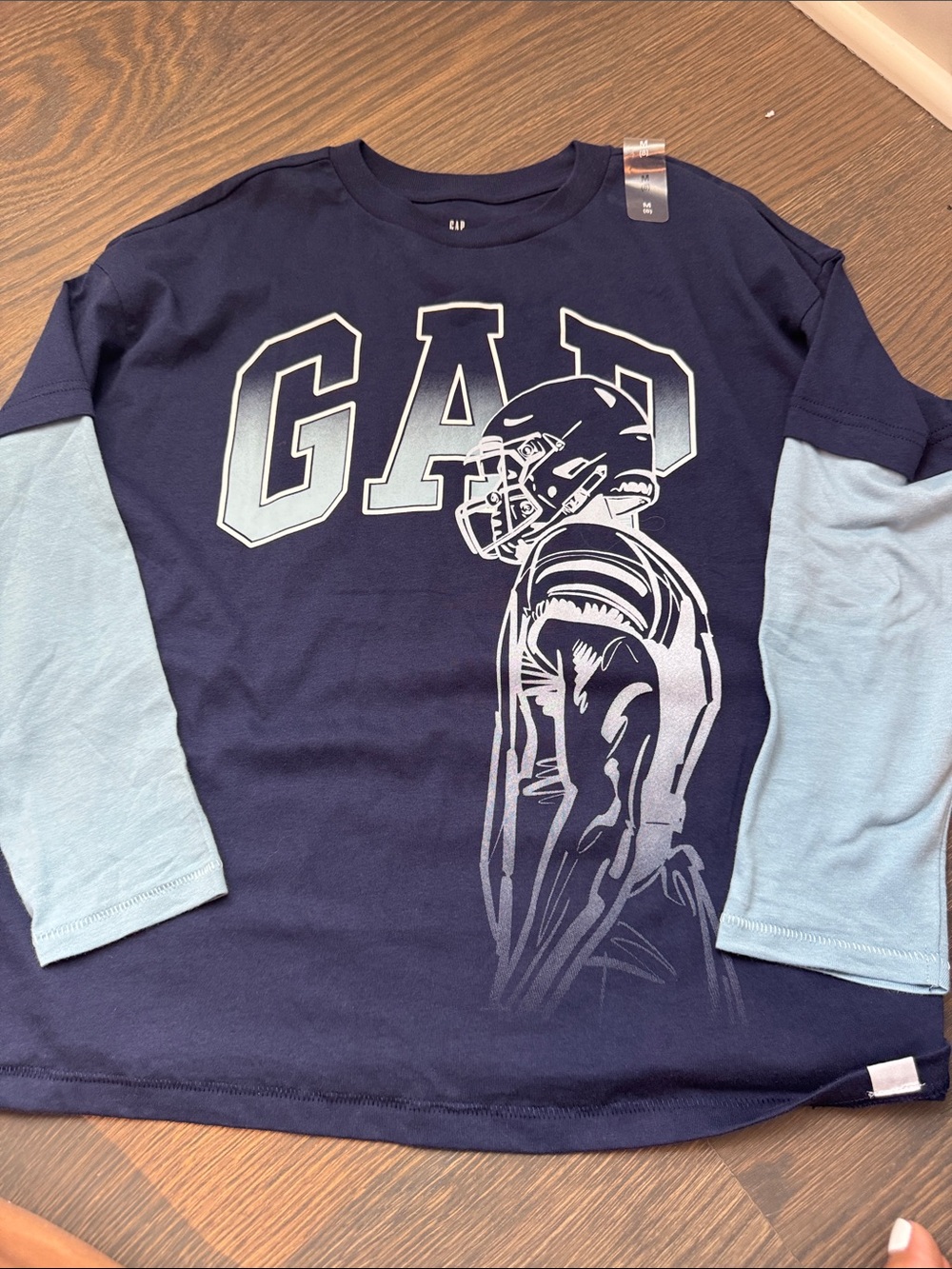 GAP Navy & Light Blue Football Graphic Long-Sleeve Tee